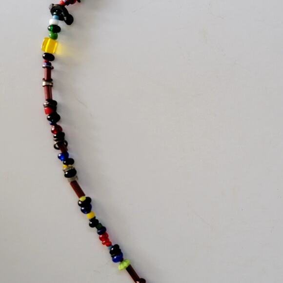 Boho Multicolor Beaded Necklace with Glass and Ceramic Beads Eclectic Jewelry - Picture 5 of 10